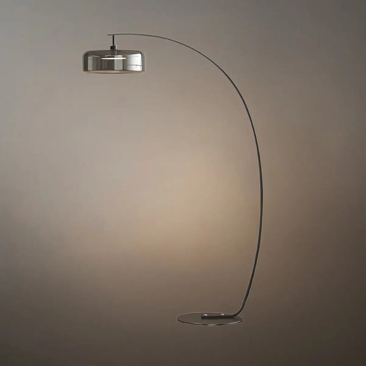 Modern Floor Lamp -- Iron & Glass Amber or Smoky Grey